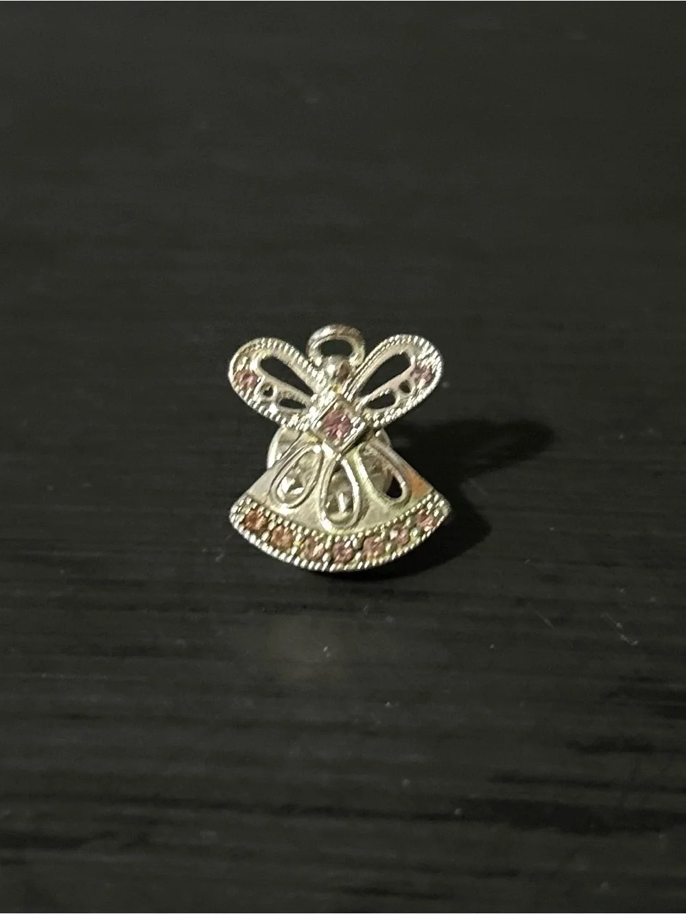 Vintage 90s Guardian Angel Pin, Marked DM, David Monn, Amethyst Pink Birth Stone